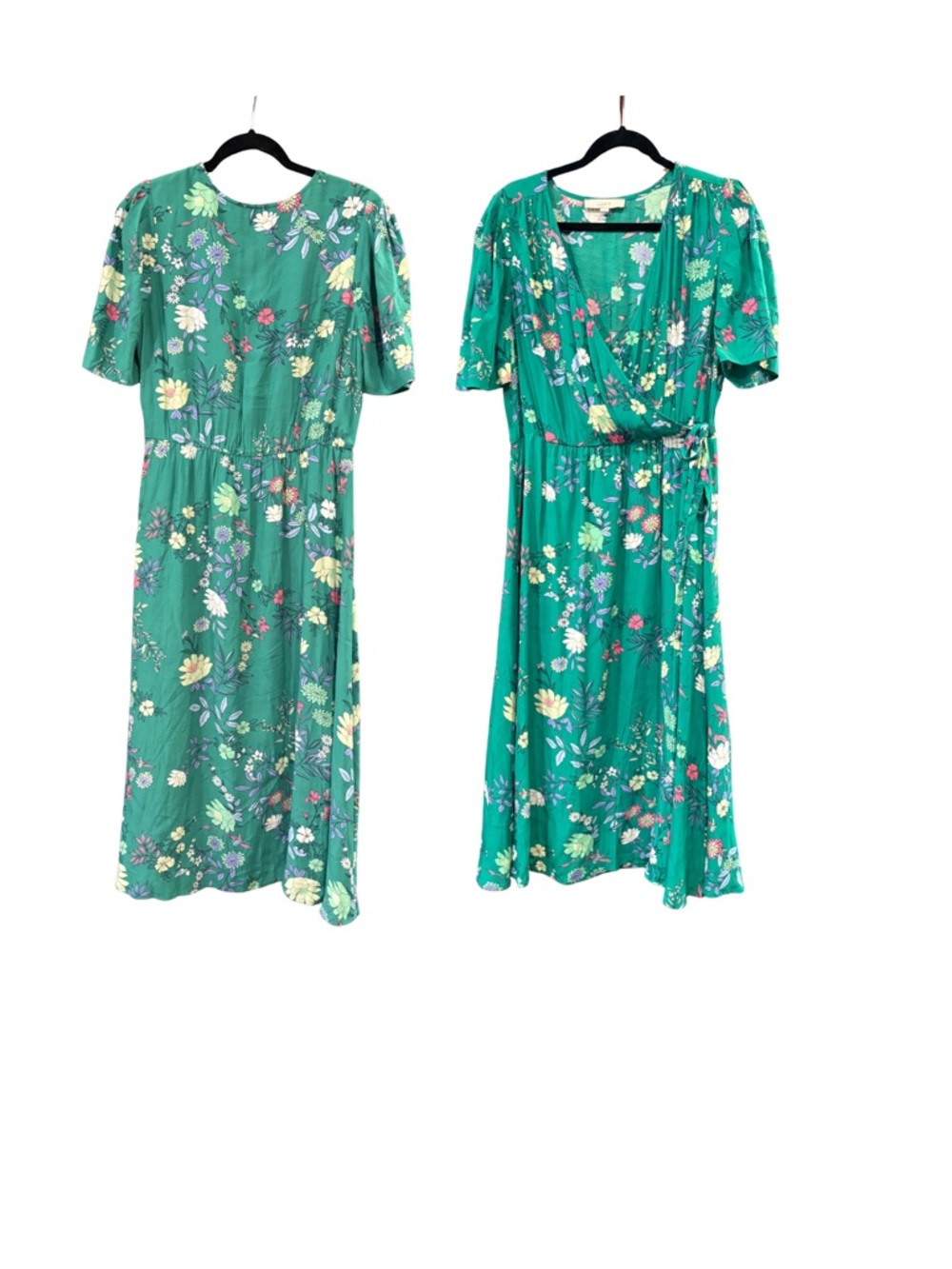 Loft Floral $90 Surplice Faux-Wrap Midi Dress Sz 14 EUC 100% Rayon Boho